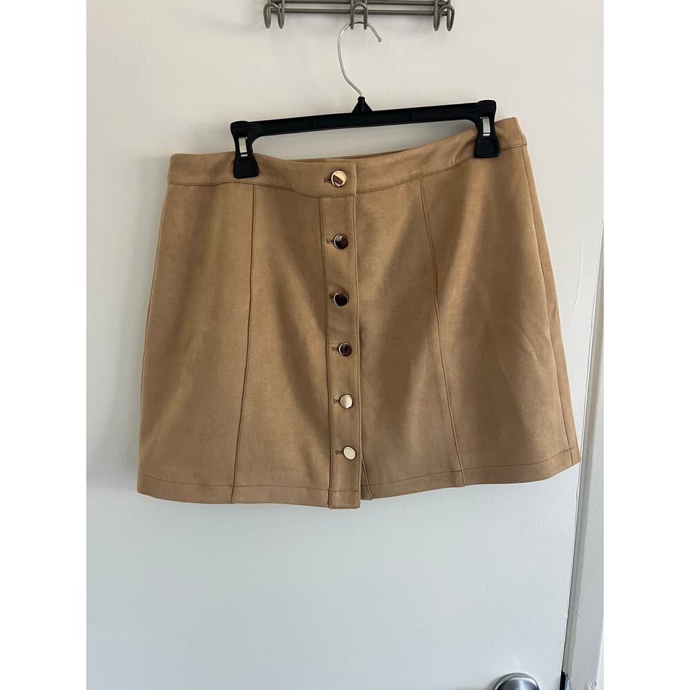 NWT Erika Faux-Suede Button Mini Skirt - Beige